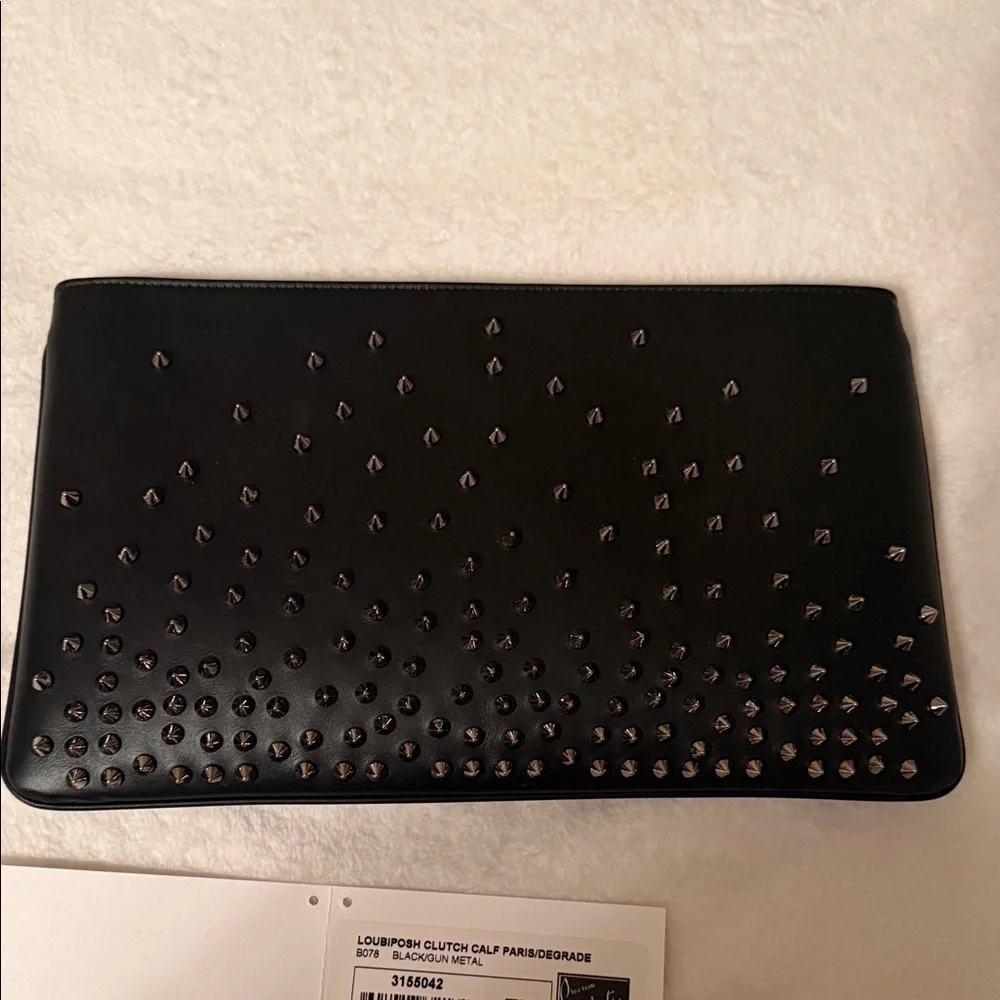 Christian Louboutin Black Leather Loubiposh Degrade spiked clutch
